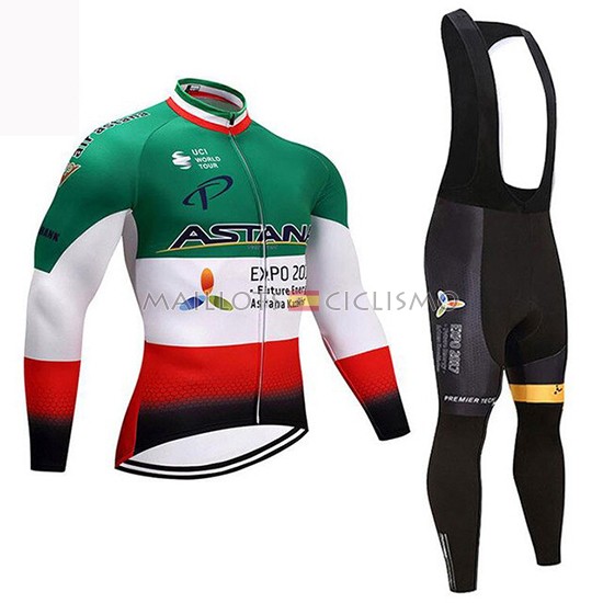 2018 Maillot Astana Campione Italia Tirantes Mangas Largas Verde